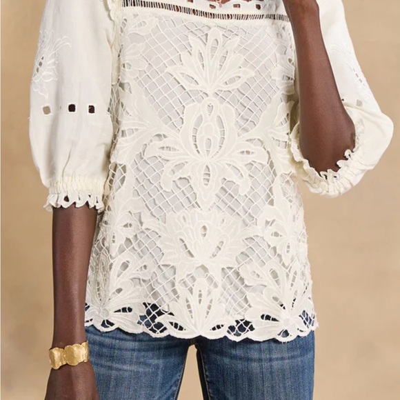 Sundance cream White Lace Alhambra Top petite small new with tags nwt - Picture 3 of 9